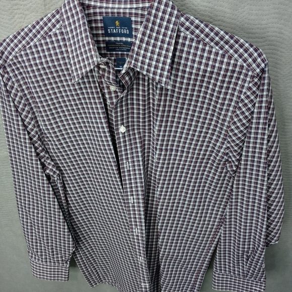 Stafford travel men's long sleeve red gray button - Picture 2 of 6